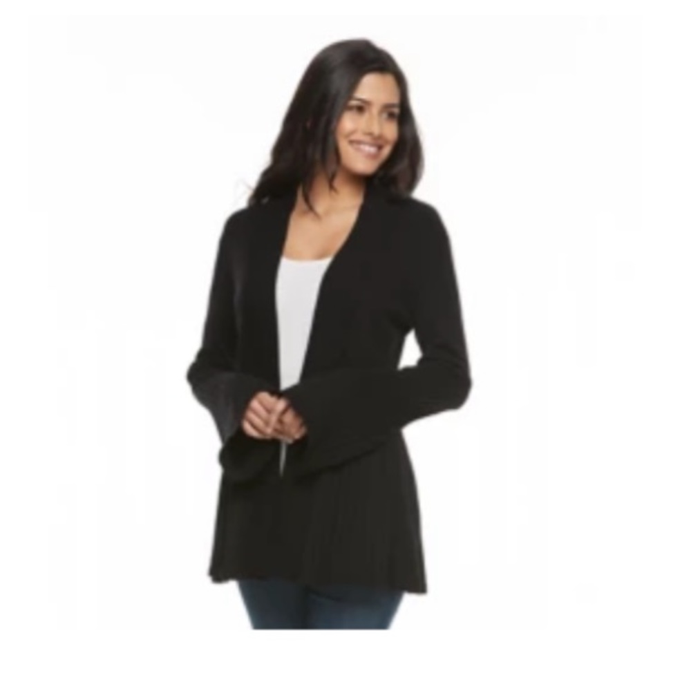 Black Women's Apt. 9 Open Pleated Cardigan with Bell Statement Sleeves NEW
